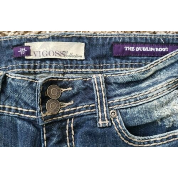 Vigoss Jeans The Dublin Boot 3/4 27x31 Low Rise Thick Stitch Distressed - Picture 10 of 12